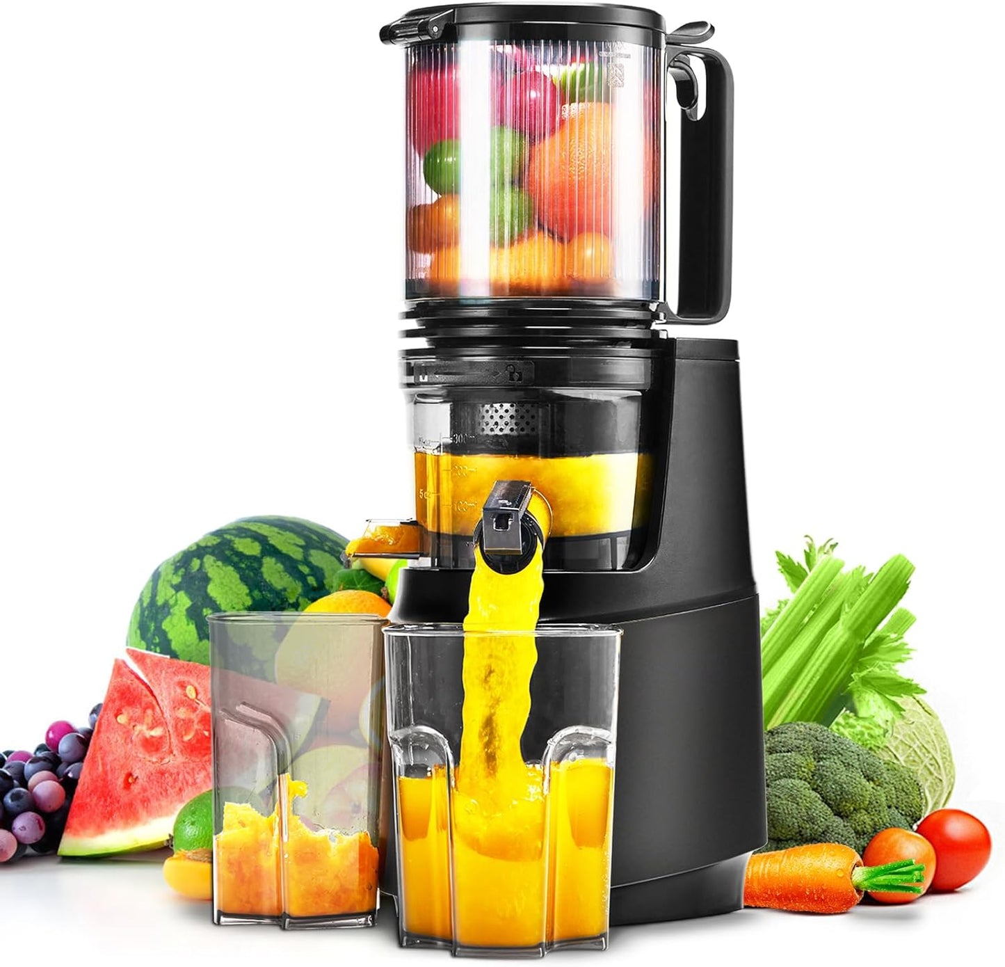 Cold Press Juicer,Slow Masticating Juicer Machines with 5.3" Large Feed Chute for Most Fruits and Vegetables,Easy to clean