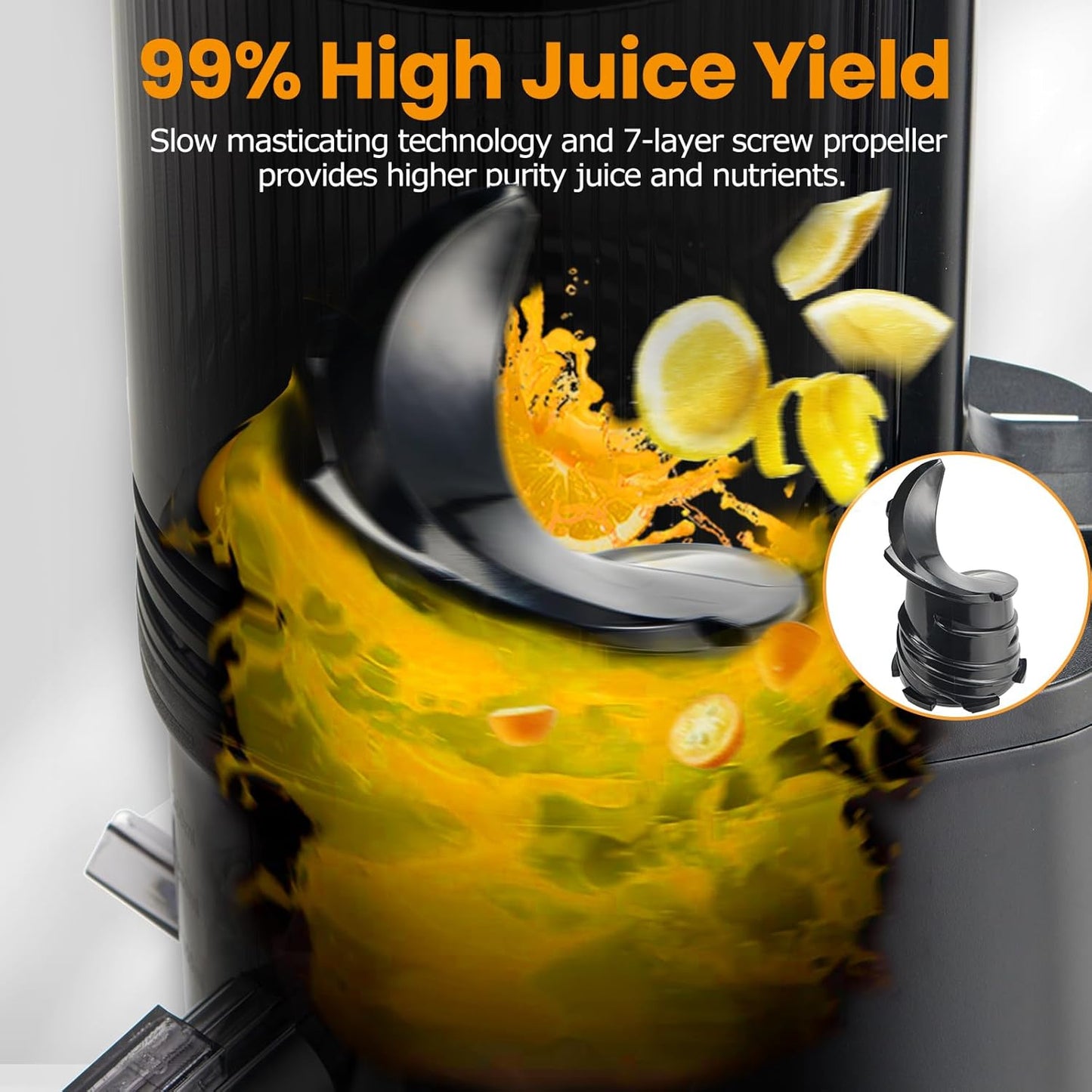 Cold Press Juicer,Slow Masticating Juicer Machines with 5.3" Large Feed Chute for Most Fruits and Vegetables,Easy to clean