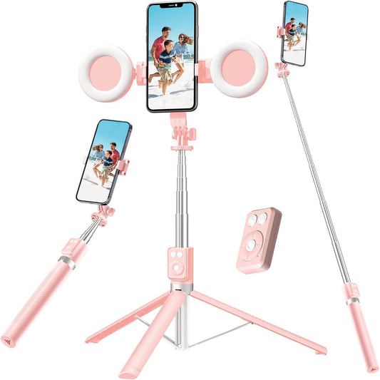 Selfie Stick Tripod with Fill Light, Durable Stainless Steel Design,Bluetooth Remote Control,And Stable Three-Legged Support for Live Broadcasts,Video Shooting (